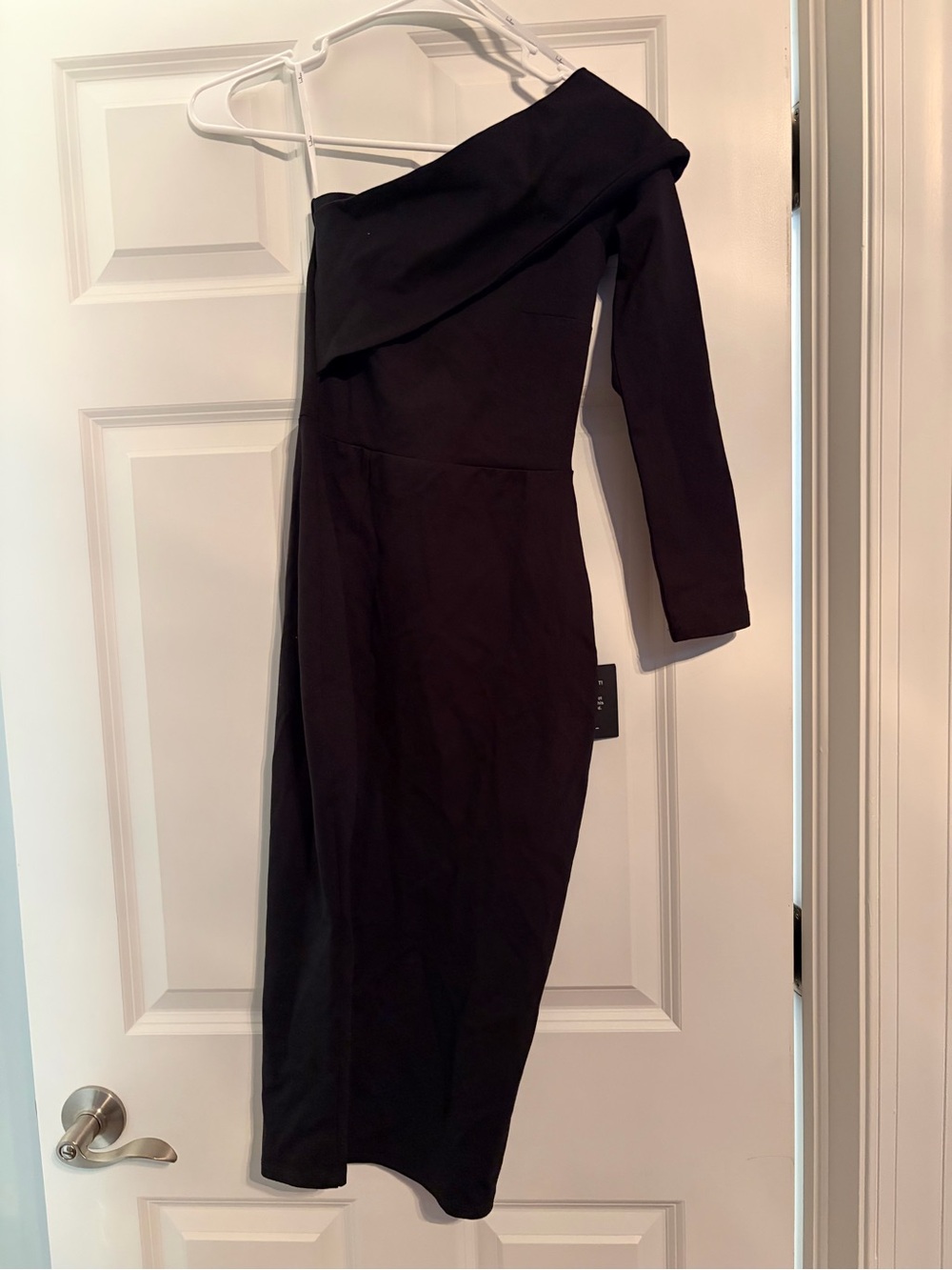 Lulus One-Shoulder Black Midi Dress NWT